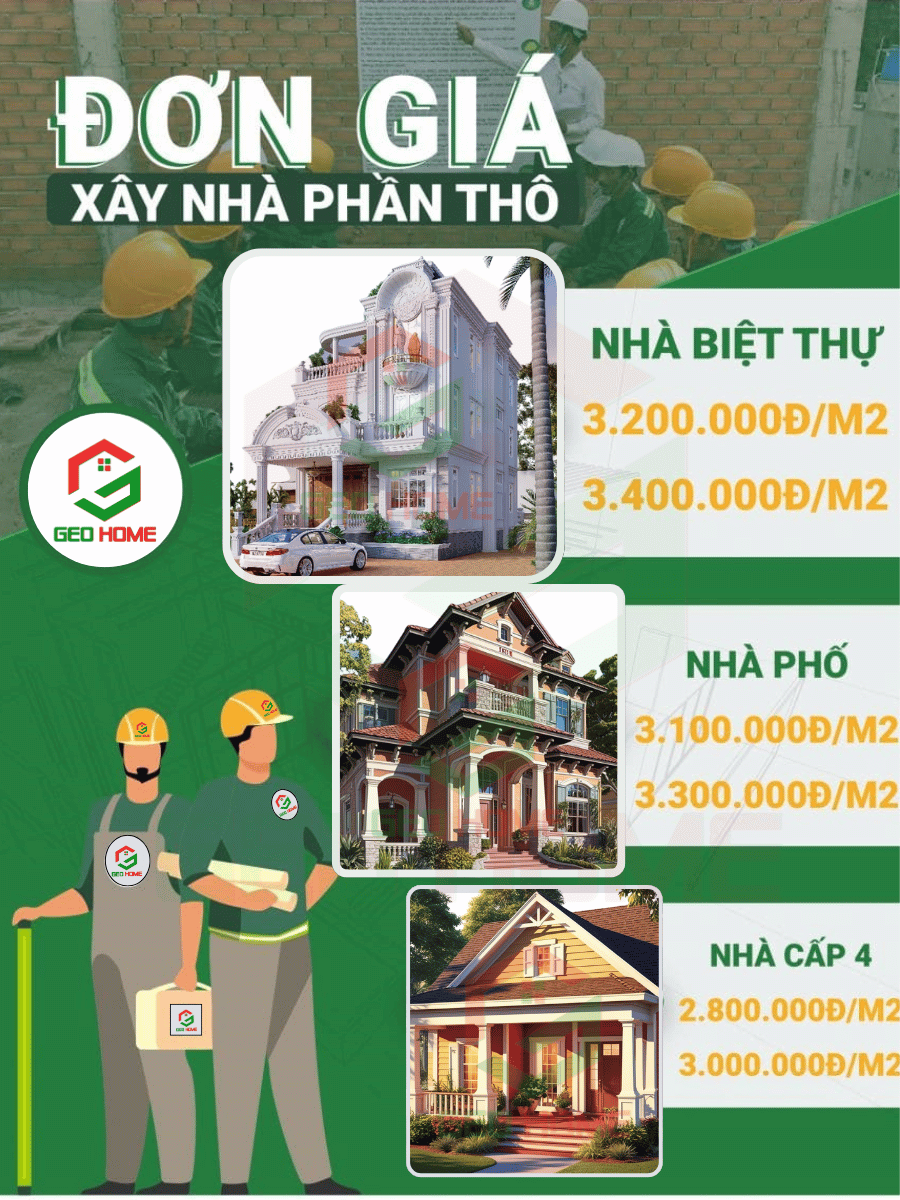 ĐƠN GIÁ XÂY THÔ NĂM 2025 Don gia xay nha phan tho
